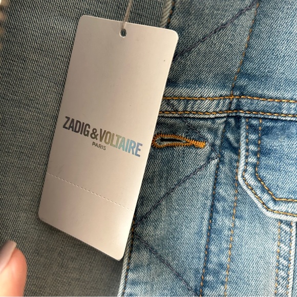 $448 Zadig & Voltaire Kioky Denim Skull Strass Jacket S Small Embellished Jean - Picture 5 of 14